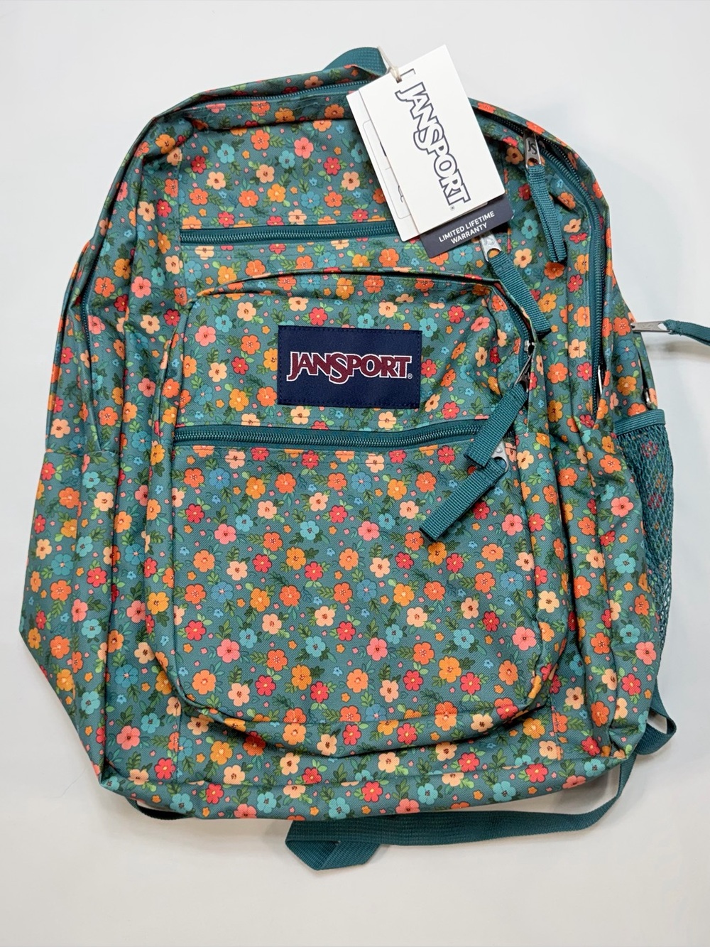 Jansport Big Student Cargo 17" Backpack Floral Emerald Green NWT